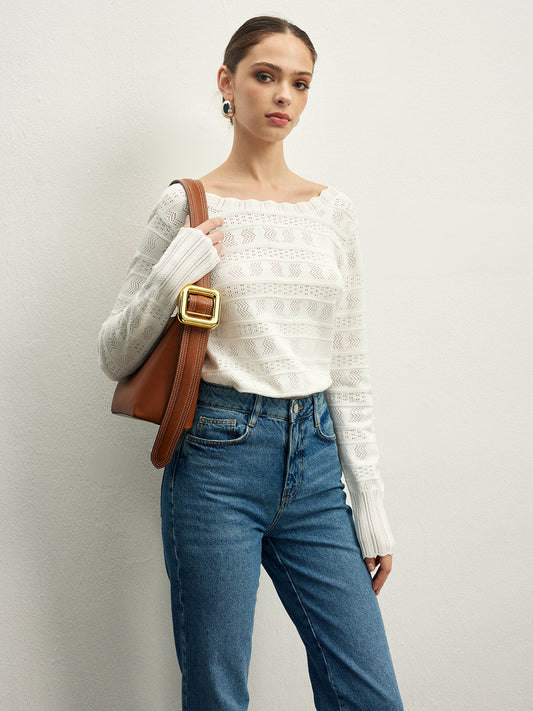 Marul Trim Backless Pointelle Örgü Üst