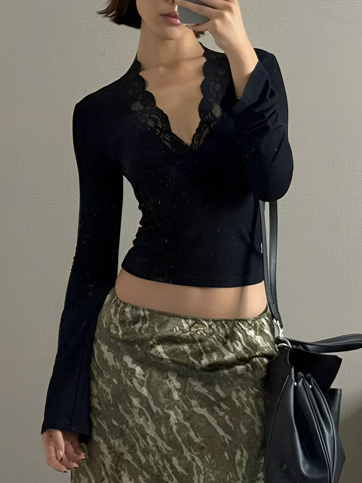 Lace Appliqué V-Neck T-Shirt