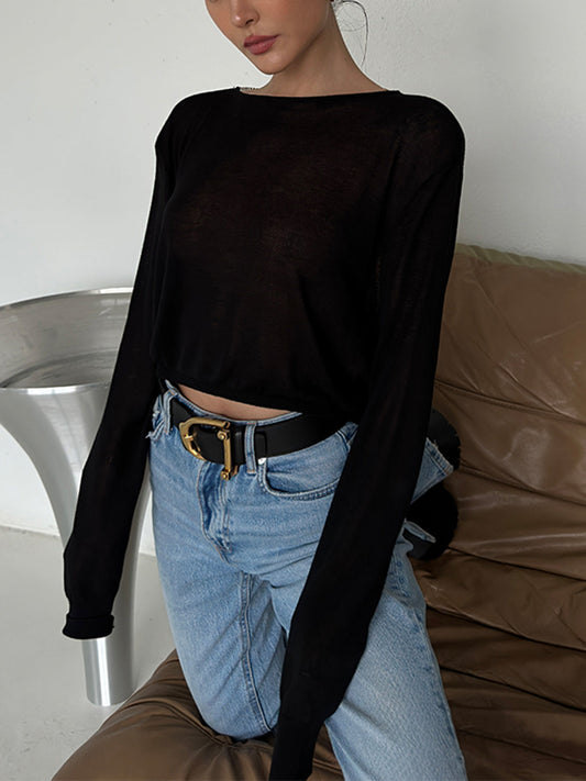 Sırtı Açık Seksi Örgü T-Shirt