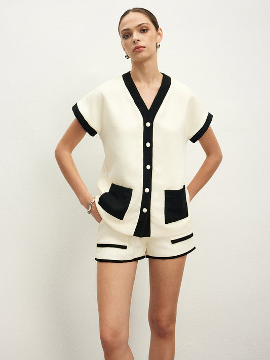 Contrast Binding Pockets Blouse