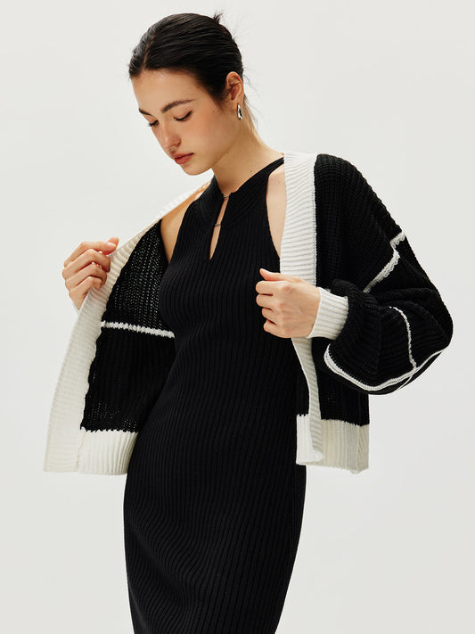 Renk Bloklu Çok Amaçlı Örgü Hırka