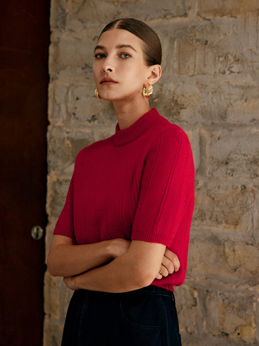 Retro Düz Ribana Triko Üst