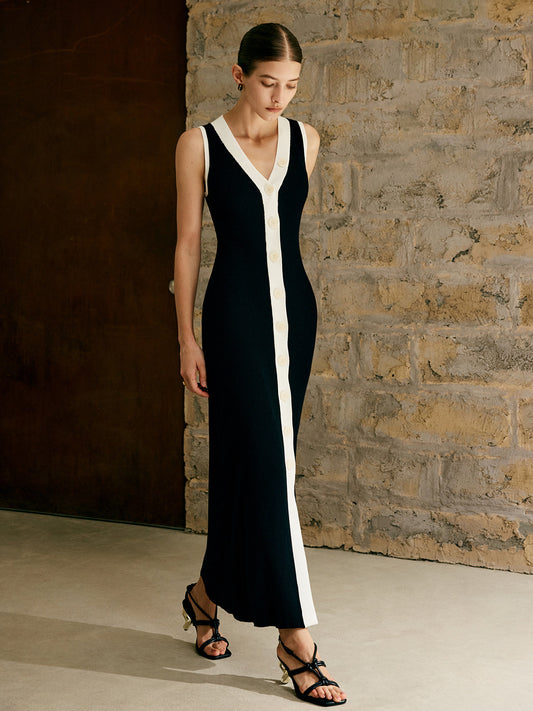 Zıt Kestik Düğme Kazak Elbise