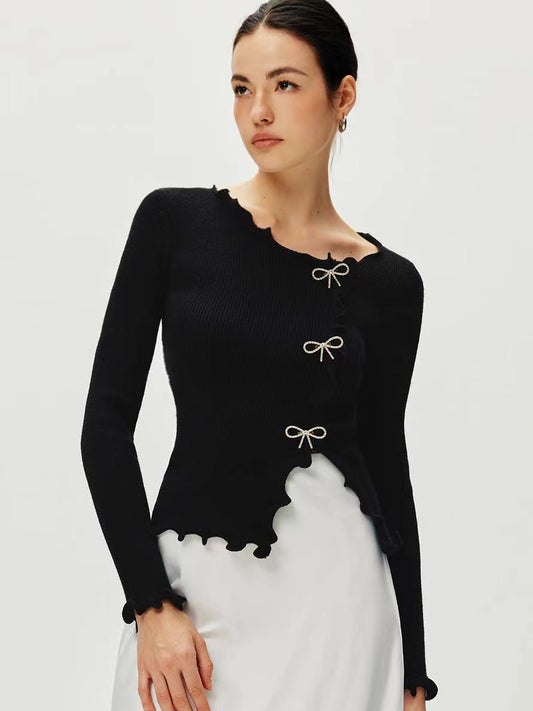 Rhinestone Kuşak Marul Kenar Triko