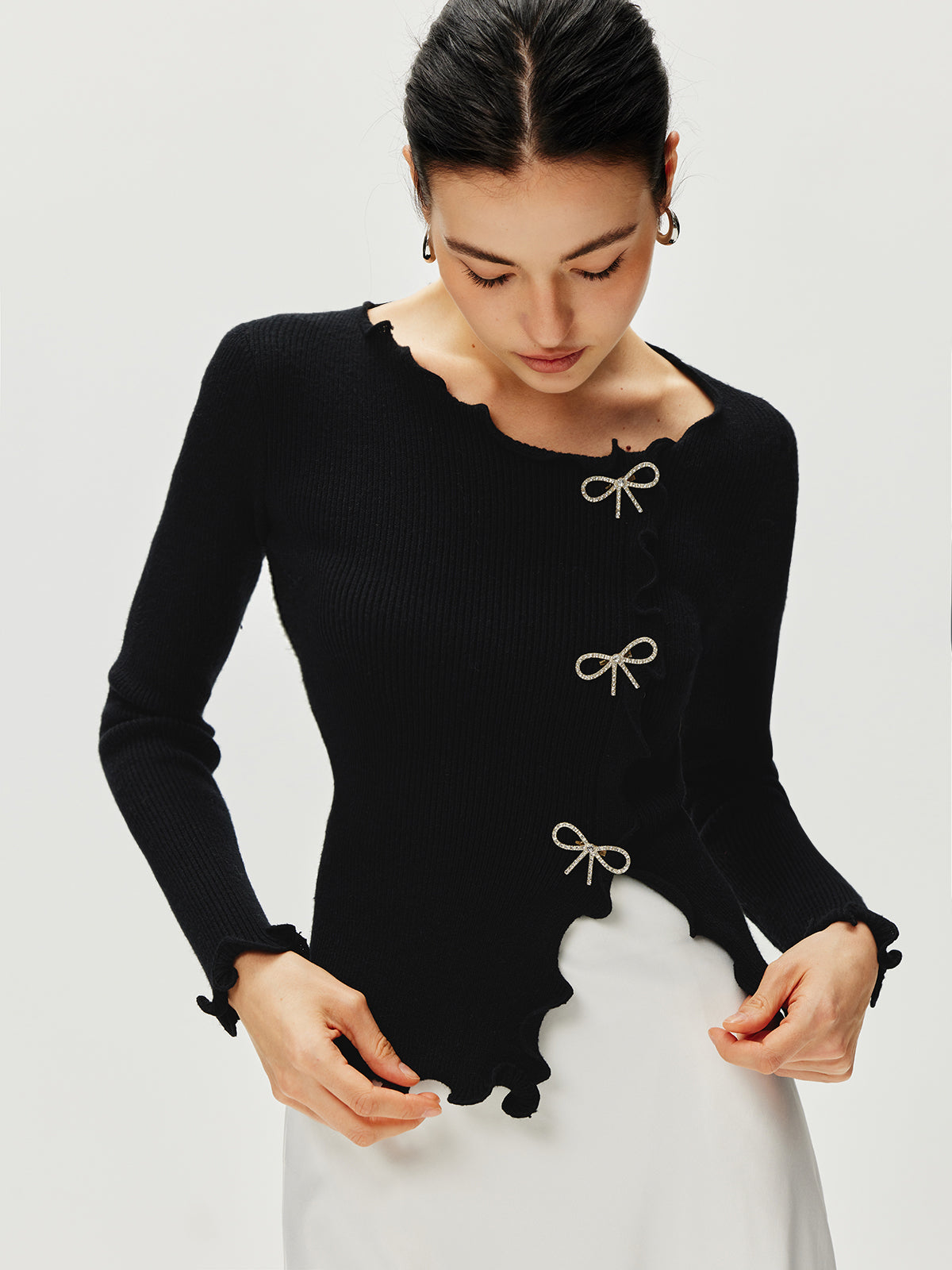 Rhinestone Kuşak Marul Kenar Triko