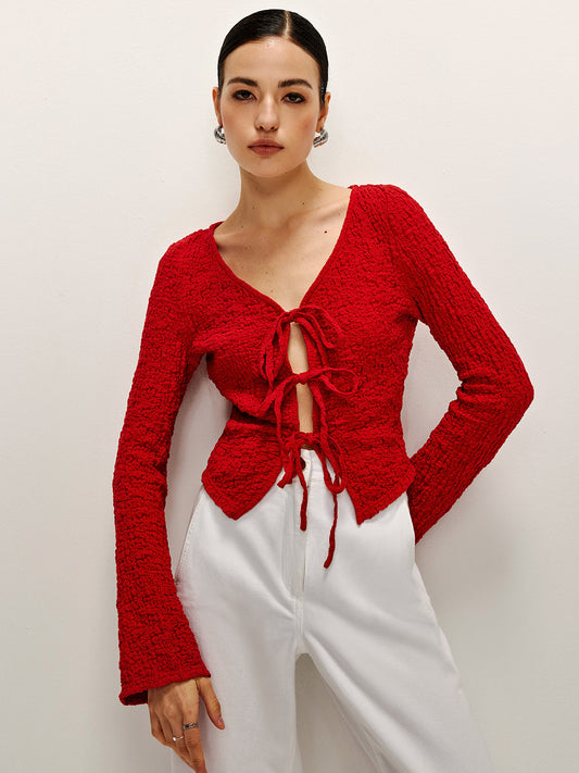 Pamuk Karışımı Bağcıklı Yumuşak Bluz