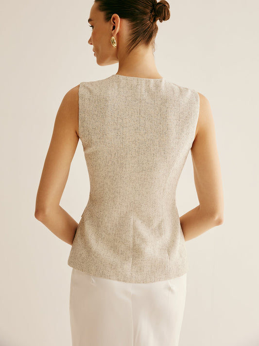 Şık Göğüs Düğmeli Yırtmaçlı Yelek