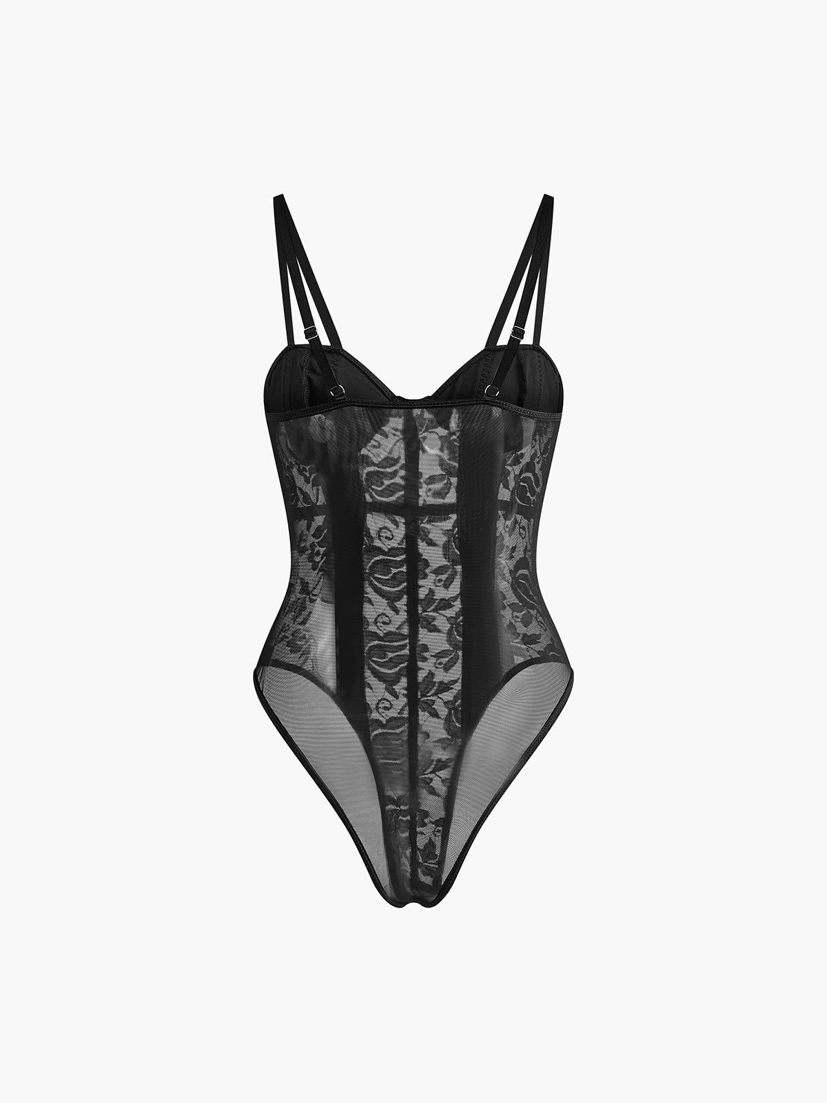 Dantel Şeffaf Kalp Yaka Korsan Bodysuit