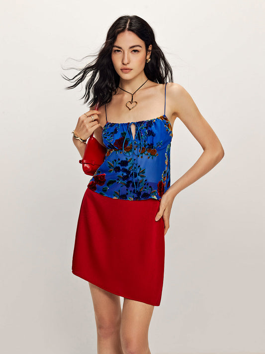 Baskılı Sırtı Dantelli Kısa Üst