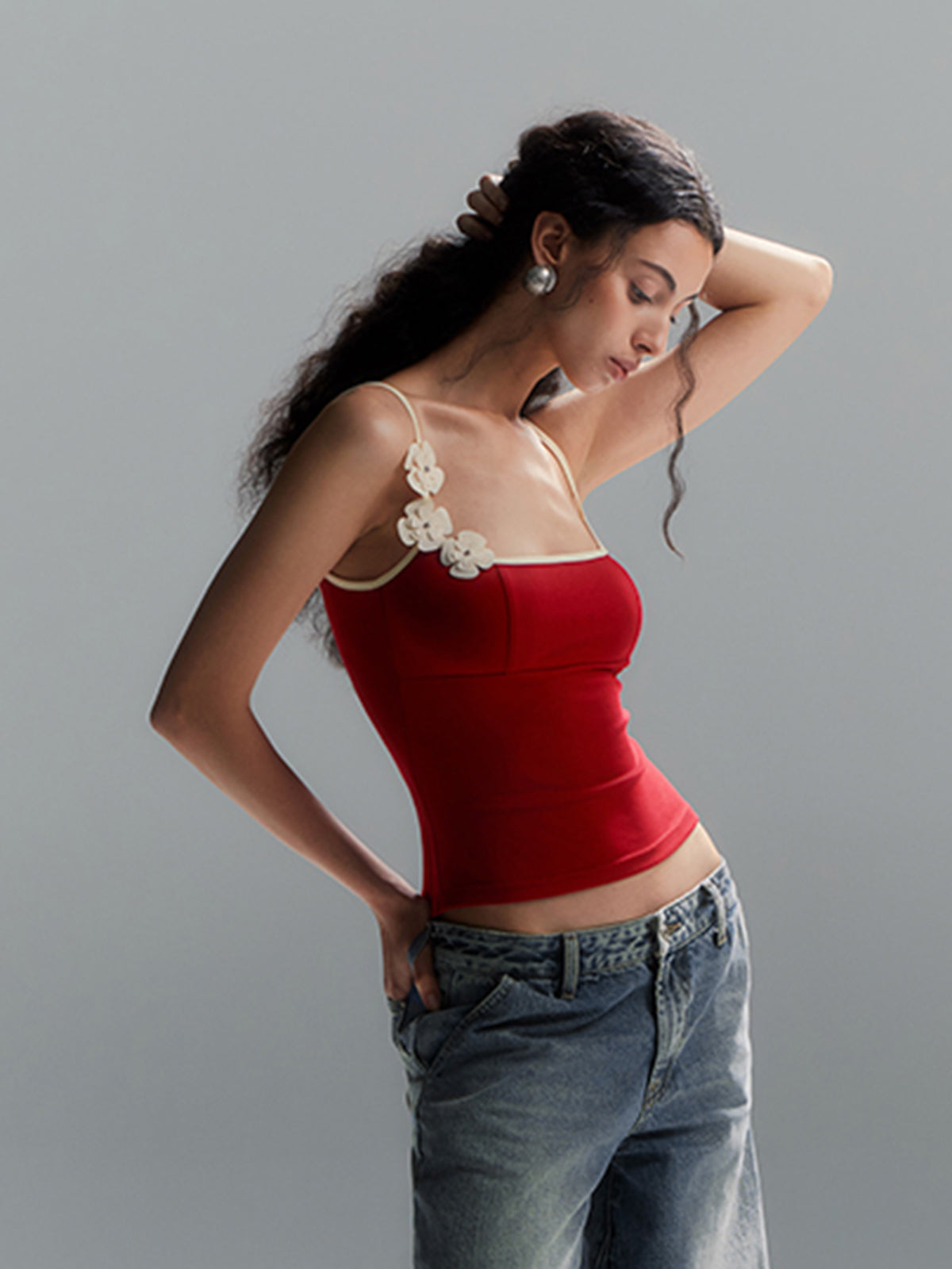 Çiçek Desenli Kontrast Kenar Bodycon Atlet Üst
