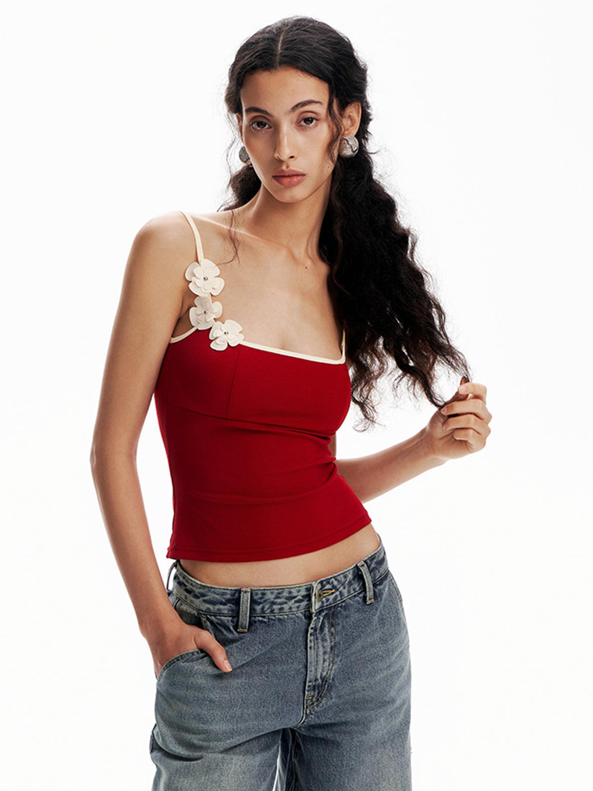 Çiçek Desenli Kontrast Kenar Bodycon Atlet Üst