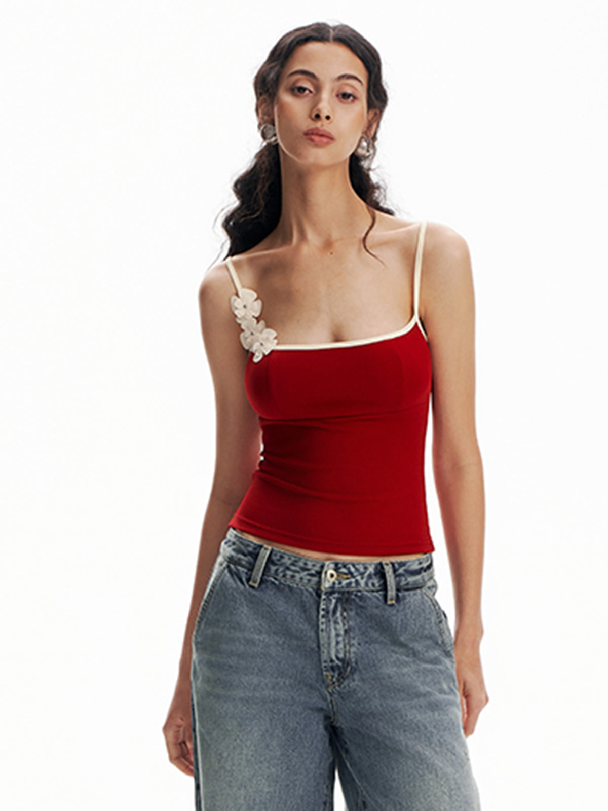 Çiçek Desenli Kontrast Kenar Bodycon Atlet Üst