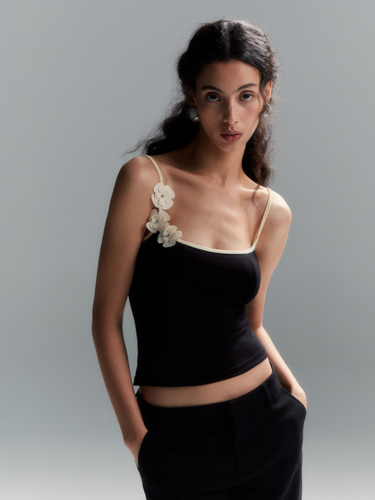 Çiçek Desenli Kontrast Kenar Bodycon Atlet Üst