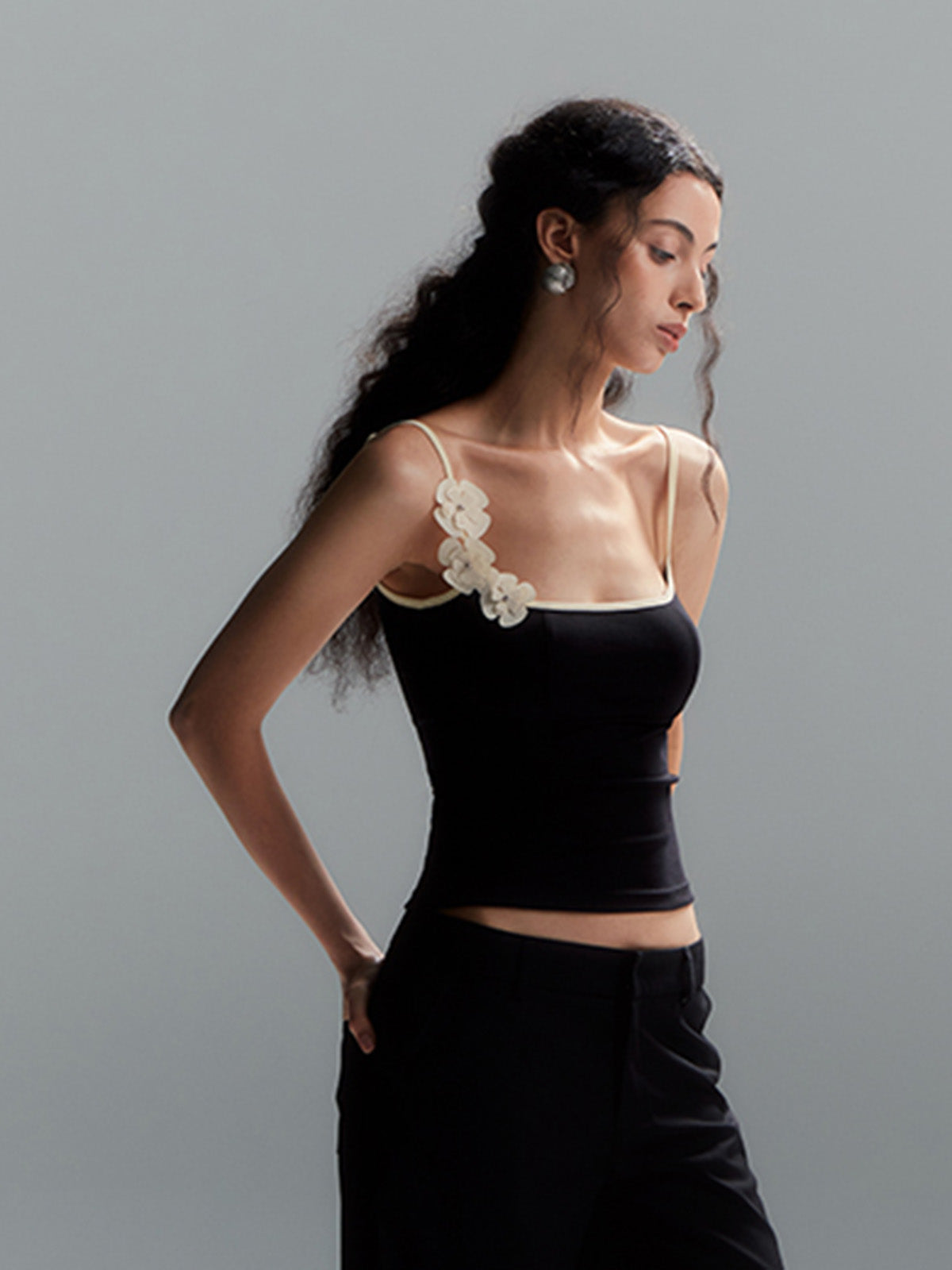 Çiçek Desenli Kontrast Kenar Bodycon Atlet Üst