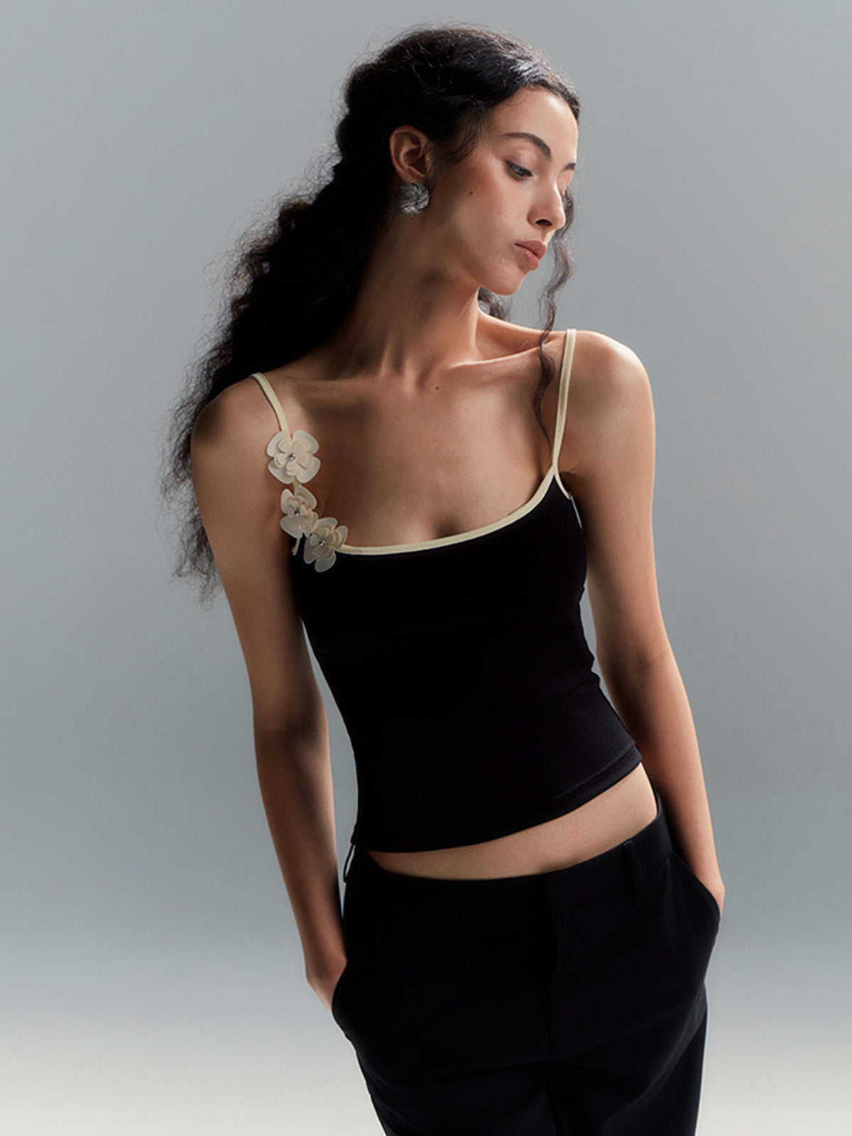 Çiçek Desenli Kontrast Kenar Bodycon Atlet Üst
