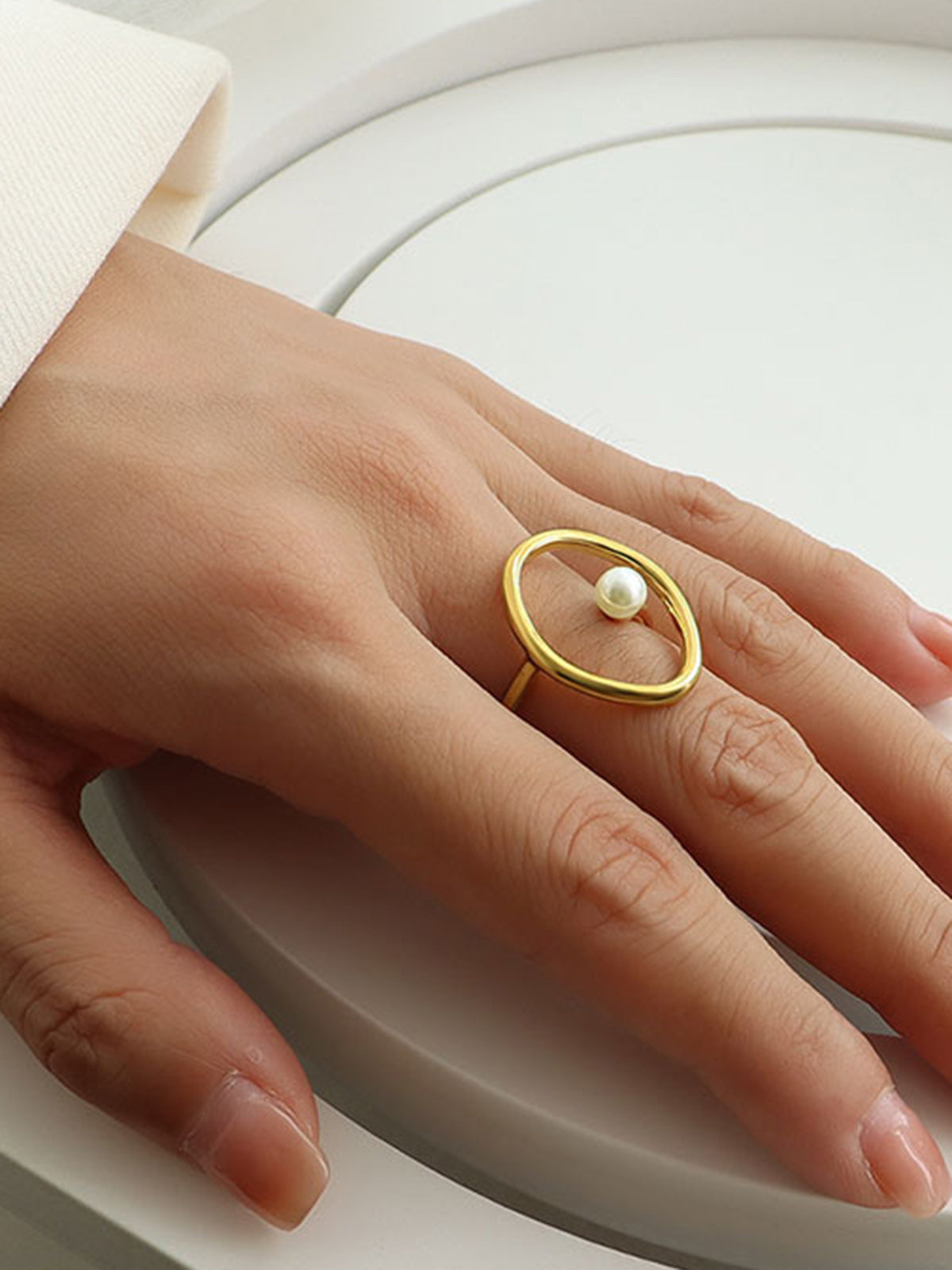 Oval Circle Tatlısu İncisi Altın Yüzük