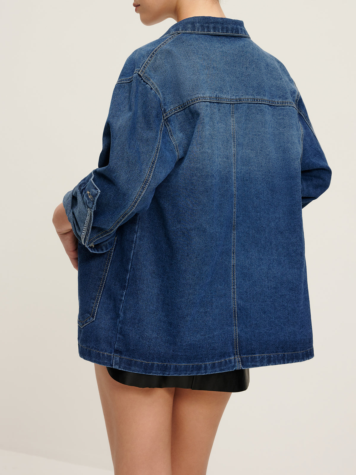 Sıradan Göğüslü Reverek Denim Ceket
