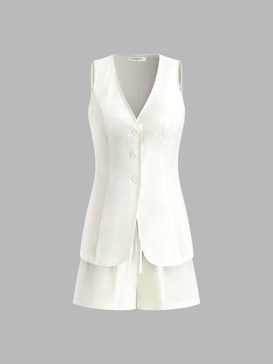 Çekme ipli Bölmeli Rahat Şort Takımı