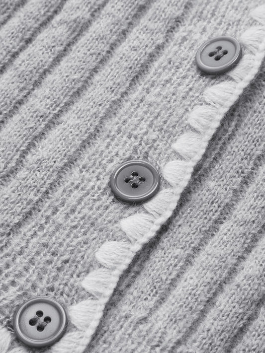 Kontrast Nakışlı Düzeltme Düğmeli Hırka