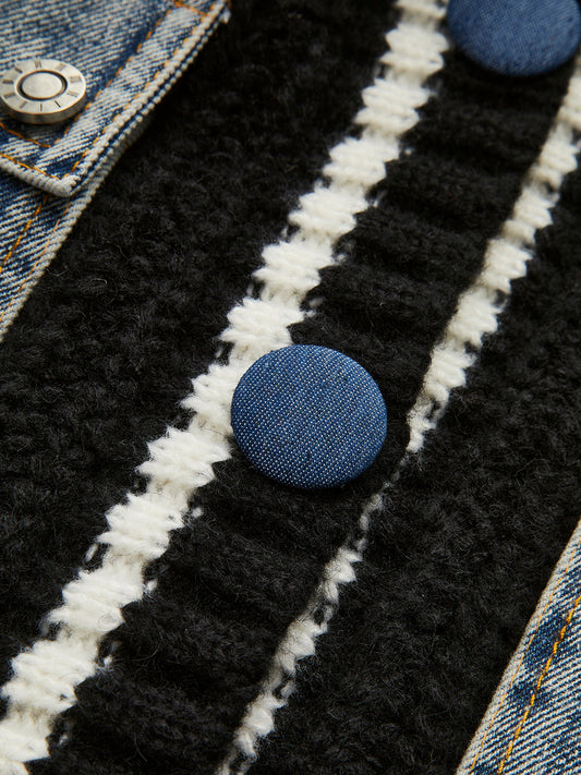 Yün Karışım Renk Bloklu Hırka