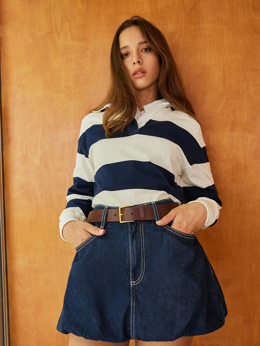 Çizgili Polo Bodysuit