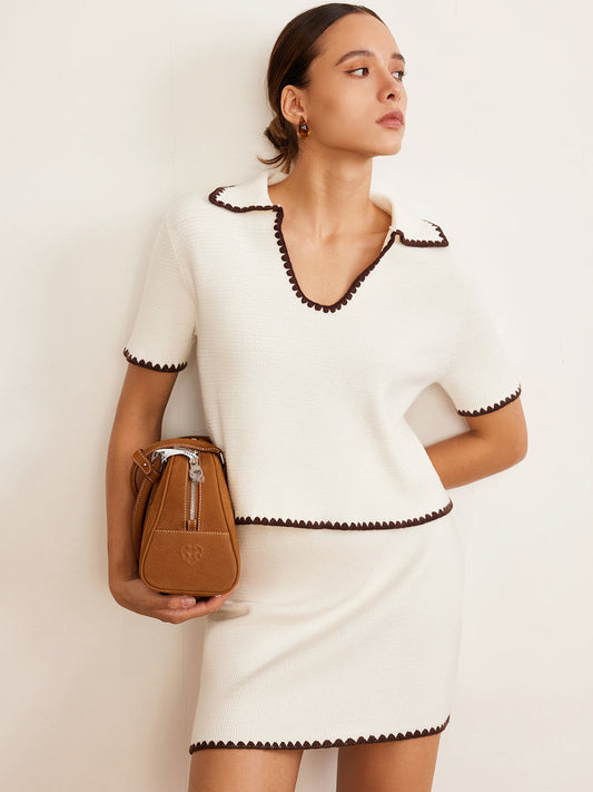 Kontrast Trim V-Yaka Polo Triko Üst