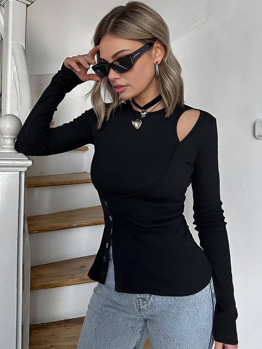 Kesim Panelli Düğme Tişört