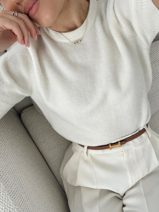 Kare Yaka Düz Örme Bluz