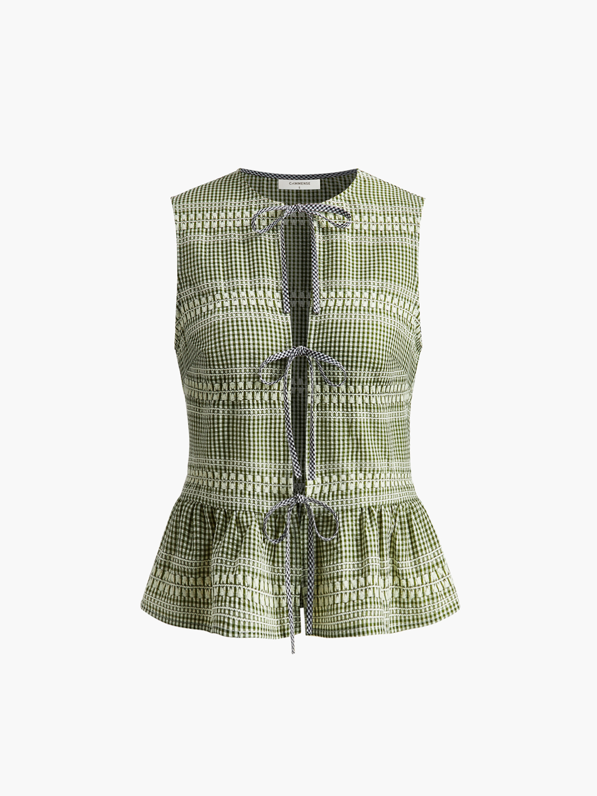 Kareli Kravat Ön Ruffle Tank Top