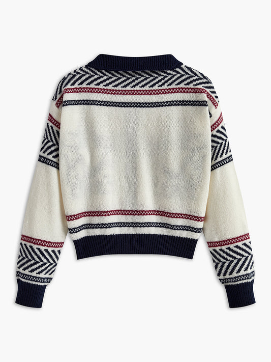 Zıt Desen Fermuarlı Kısa Hırka