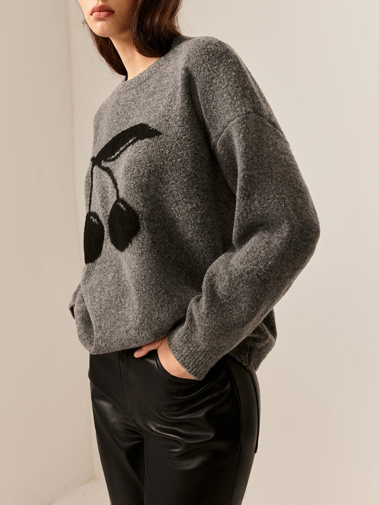 Pamuk Karışımlı Kiraz Desenli Kazak