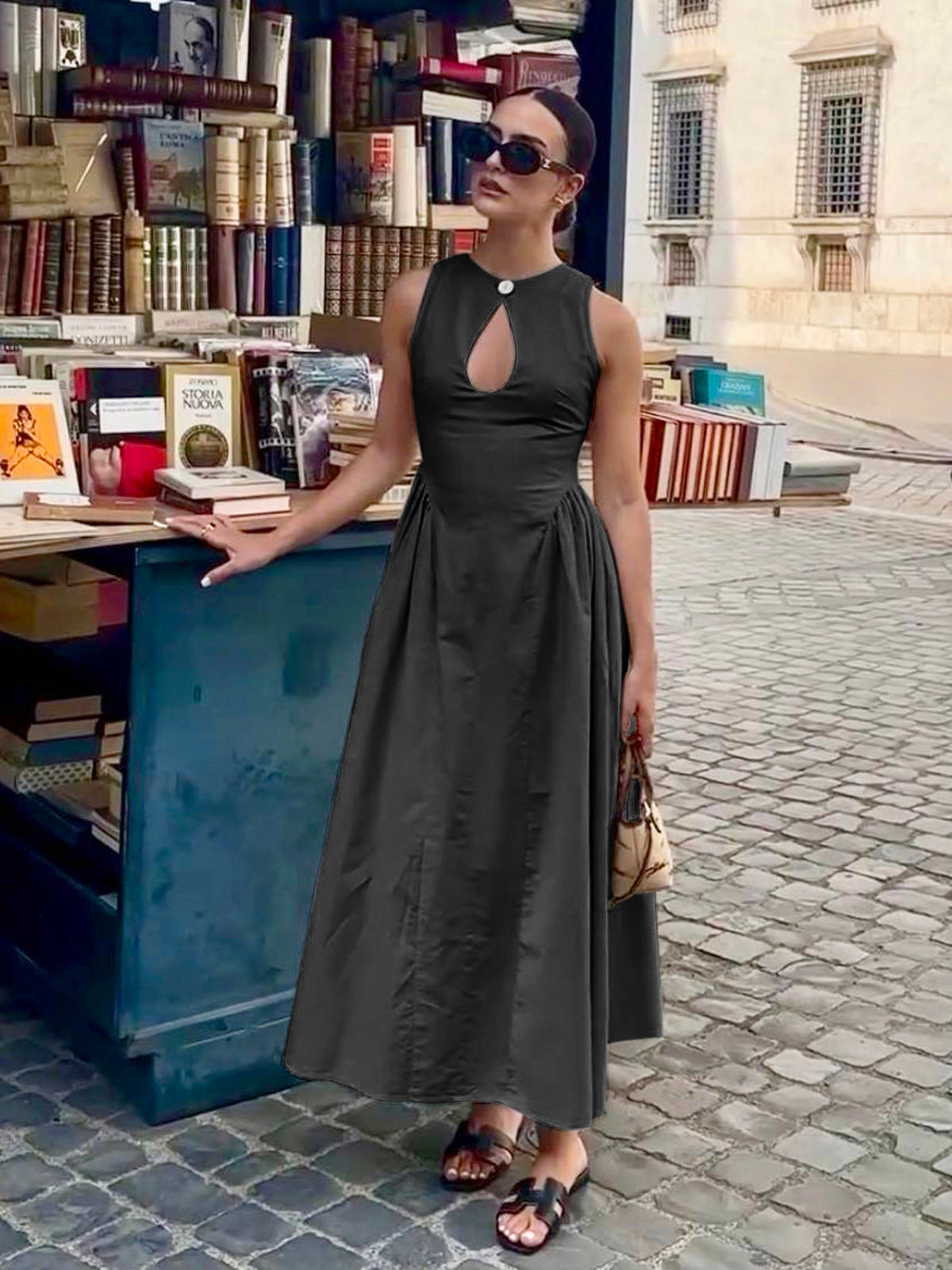 Pamuk ve Keten Plise Kesimli Açık Elbise