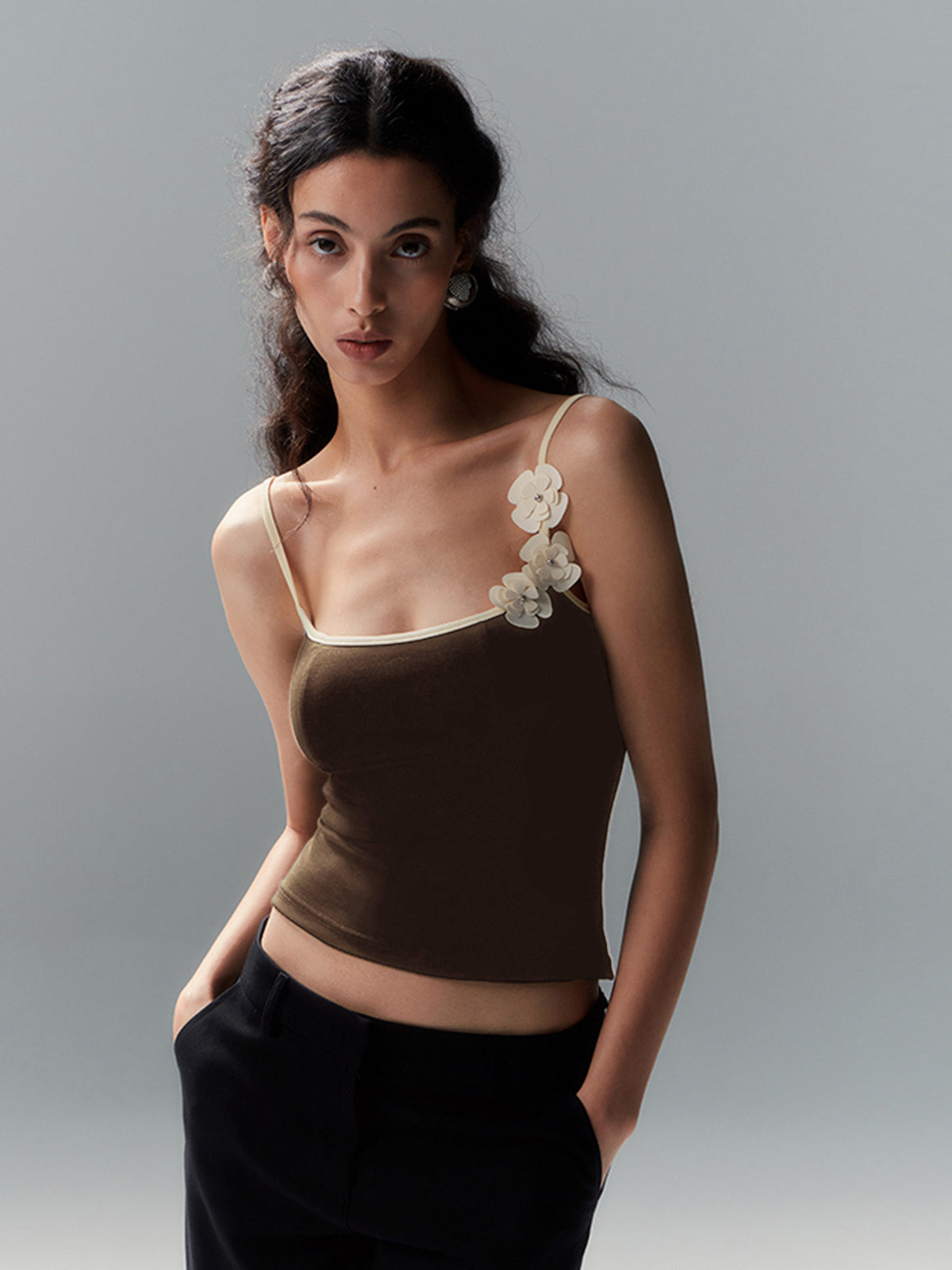 Çiçek Desenli Kontrast Kenar Bodycon Atlet Üst