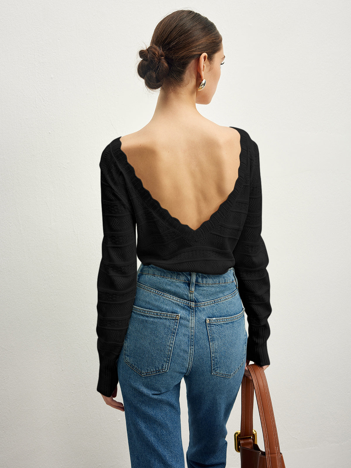 Marul Trim Backless Pointelle Örgü Üst