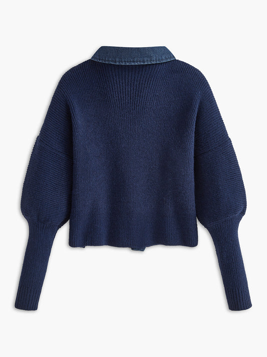 Pano Göğüslü Esnek Yaka Örgü Üst