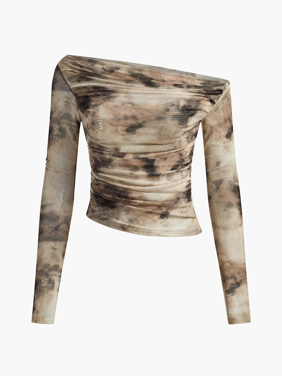 Yarı Şeffaf Tül Ağı Mesh Off Shoulder Uzun Kol Kısa Üst