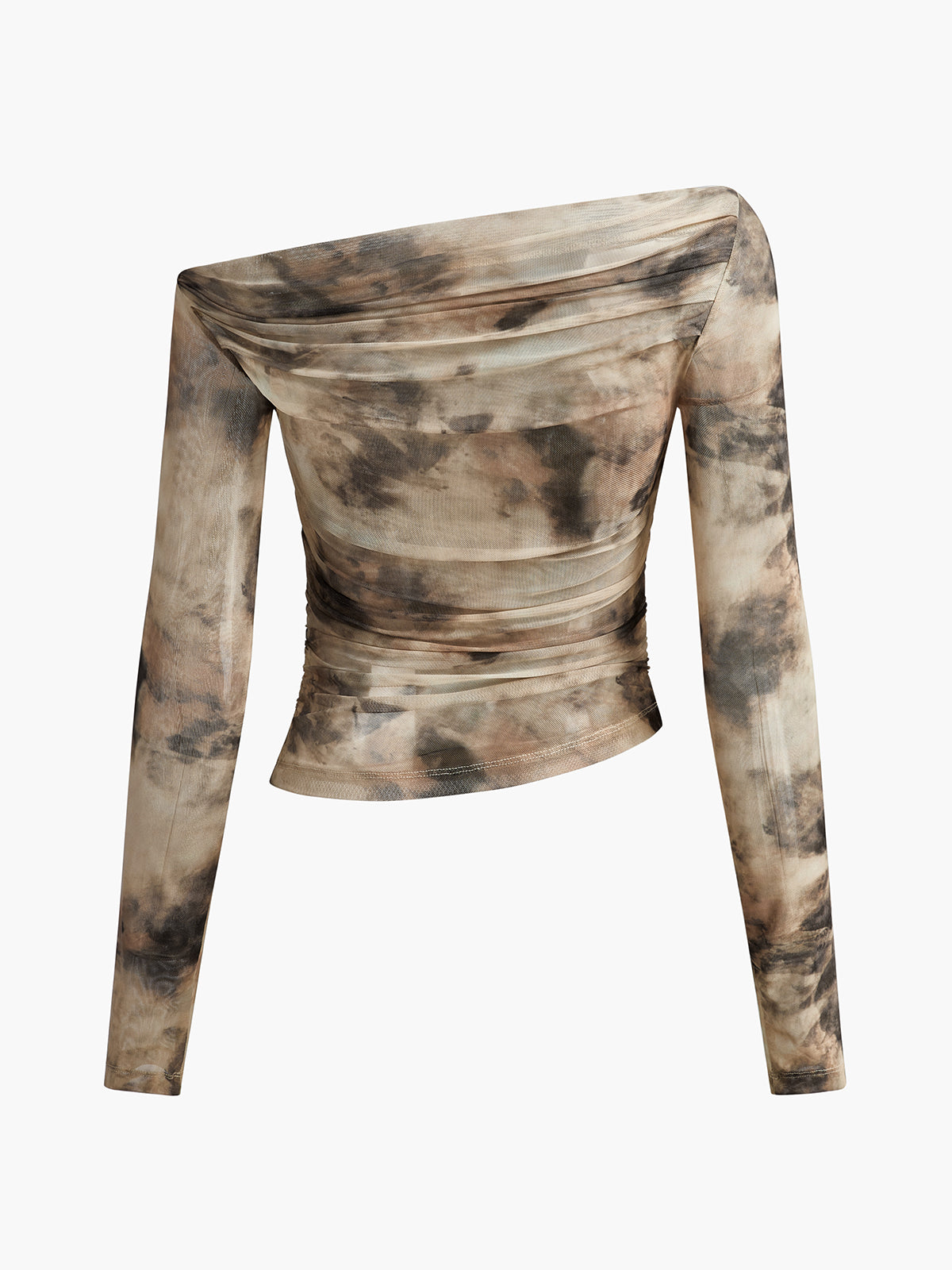 Yarı Şeffaf Tül Ağı Mesh Off Shoulder Uzun Kol Kısa Üst