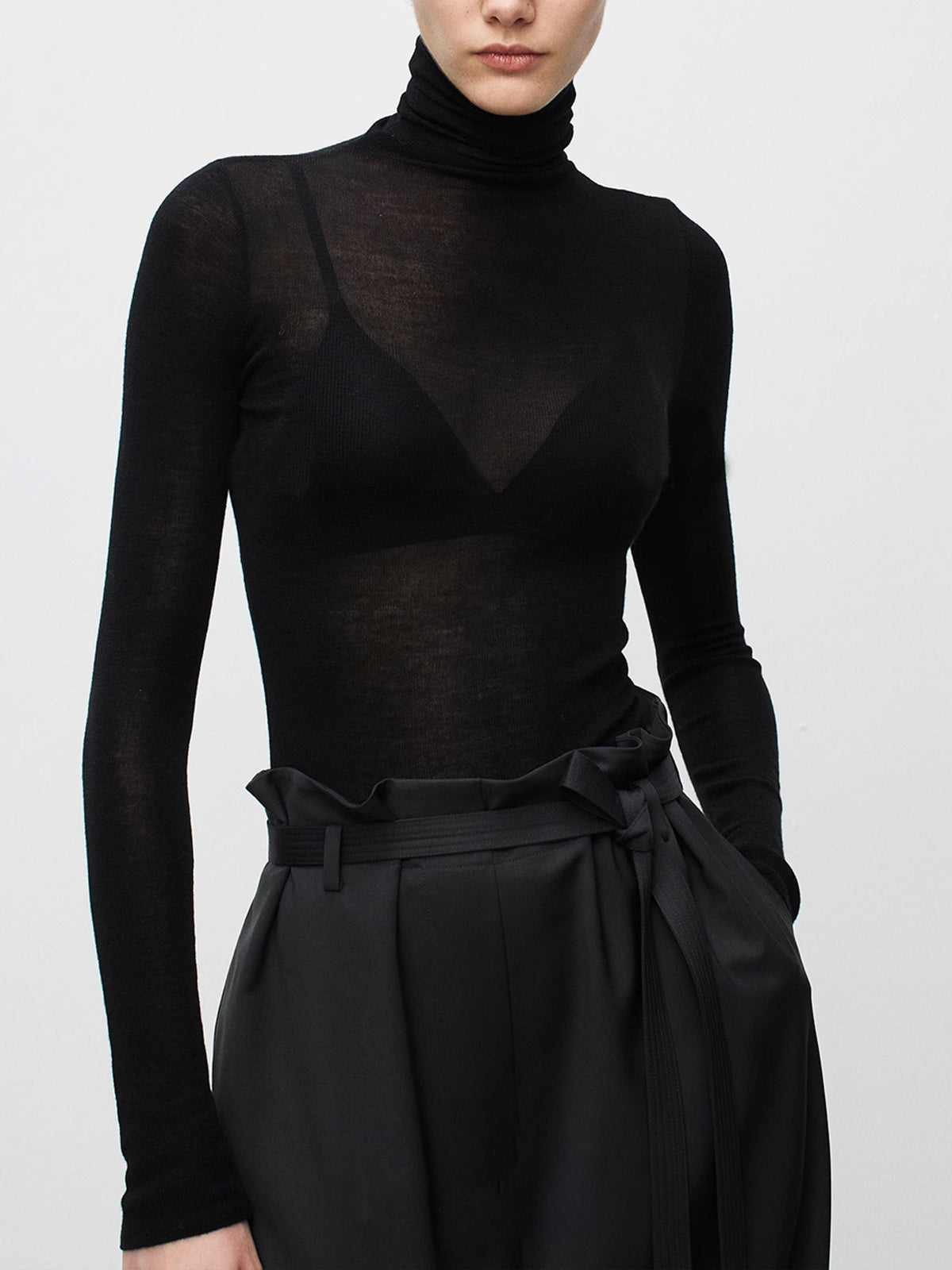 Wool Blend High Neck Transparent Sweater