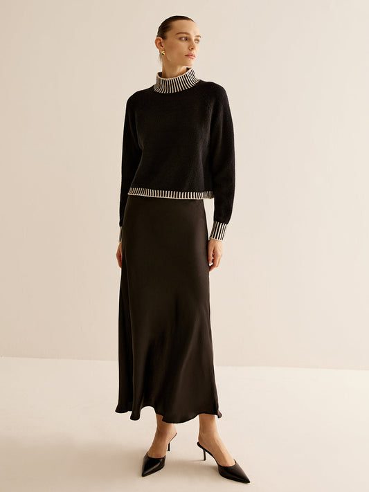 Mock Neck Kontrast Çizgili Kazak