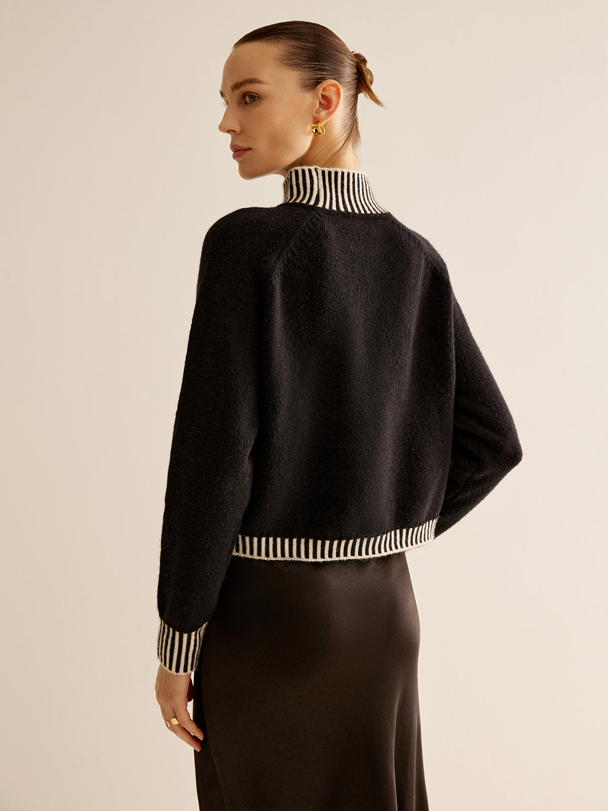 Mock Neck Kontrast Çizgili Kazak