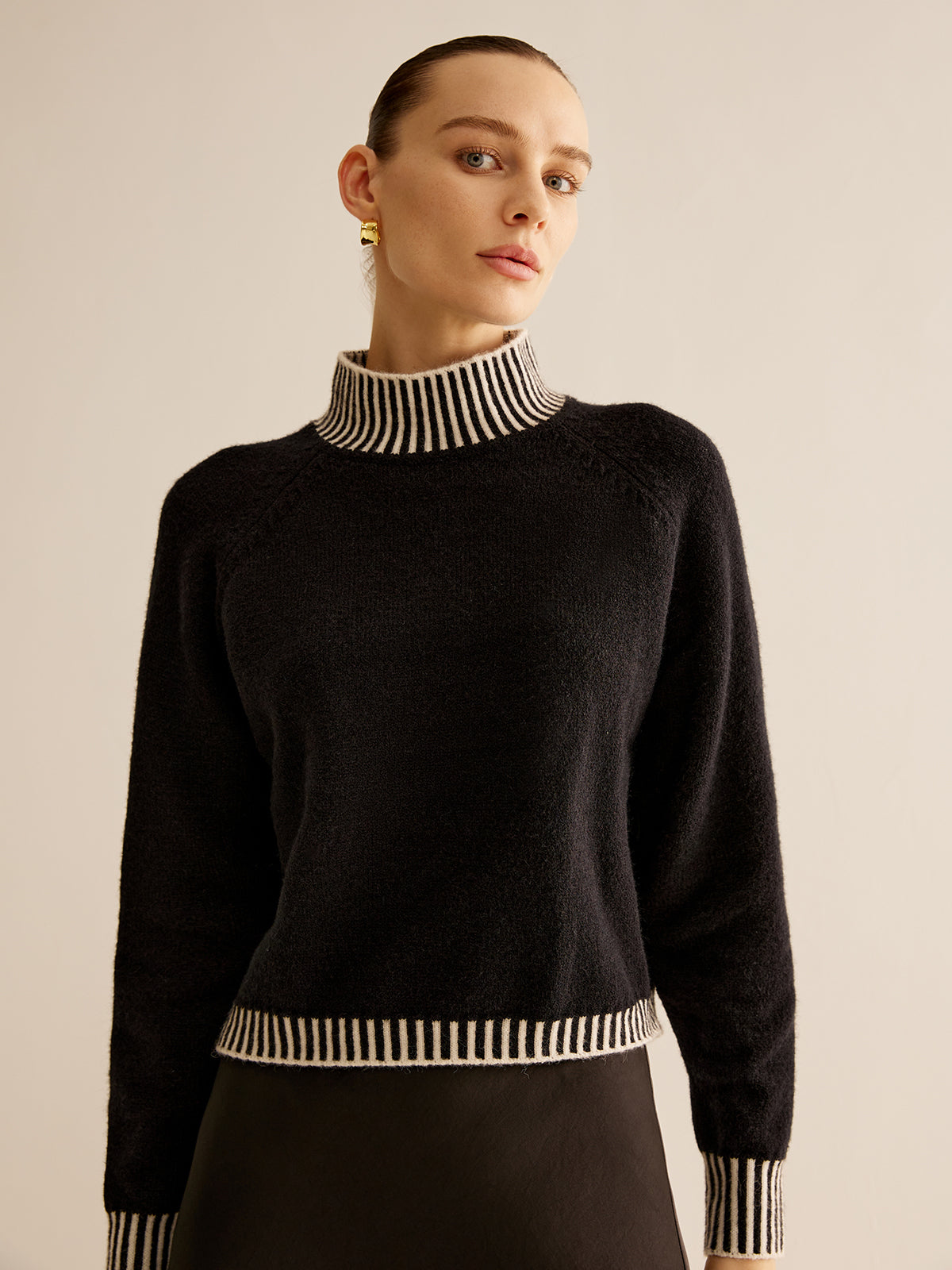 Mock Neck Kontrast Çizgili Kazak
