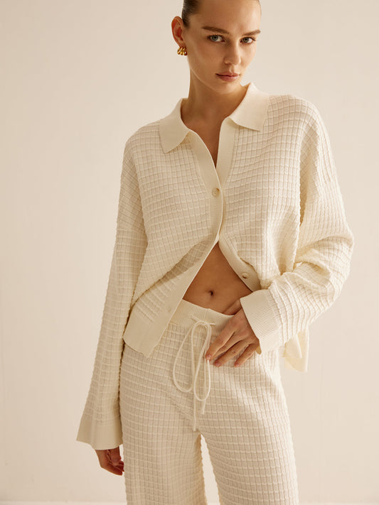 Kareli Düğmeli Yaka Kardigan