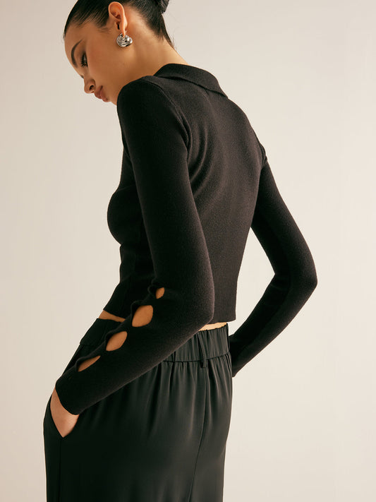 Metal-Decor Kesik Yaka Kısa Kazak