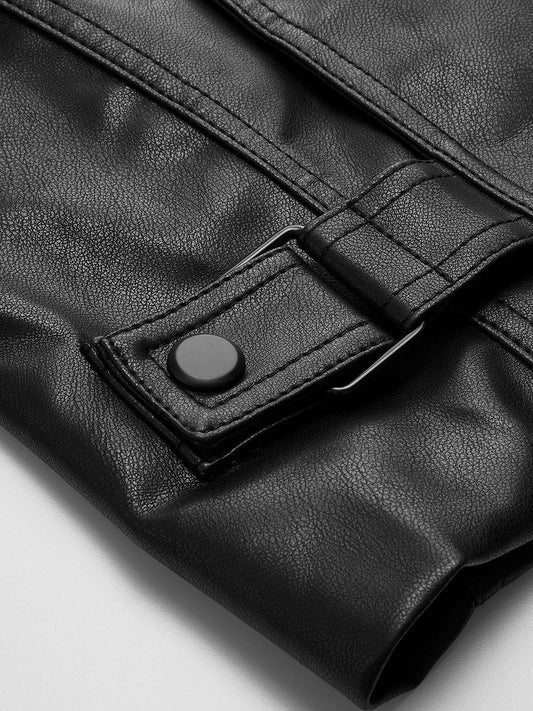 Düğme Klipsli PU Deri Ceket