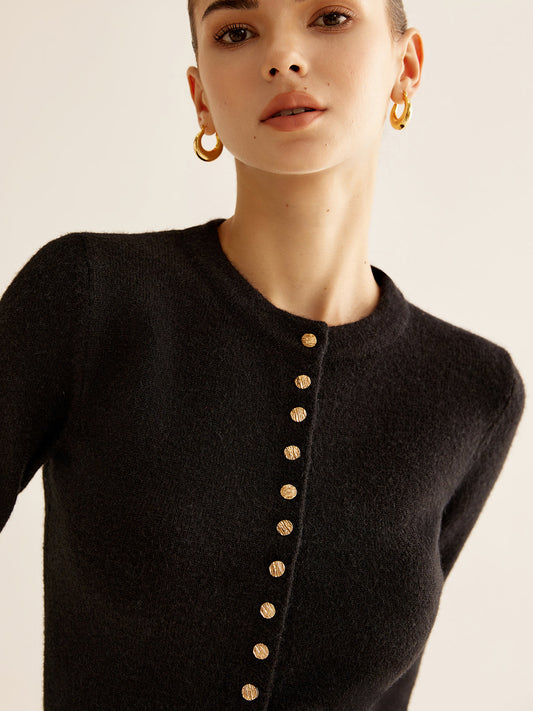 Düğmeli Yırtmaçlı Dar Kesim Hırka