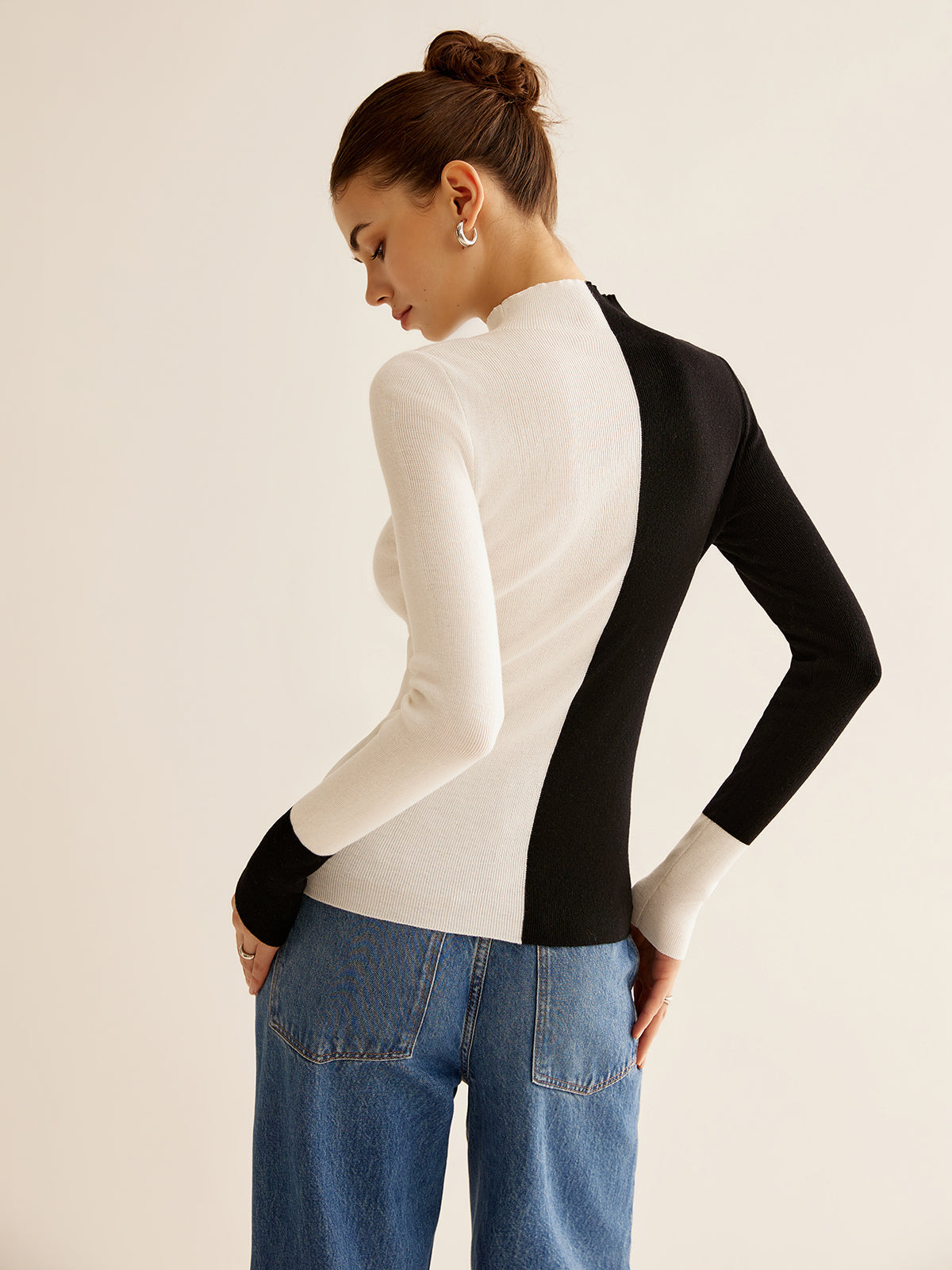 Yün Karışımlı İki Renkli Skinny Örgü Üst