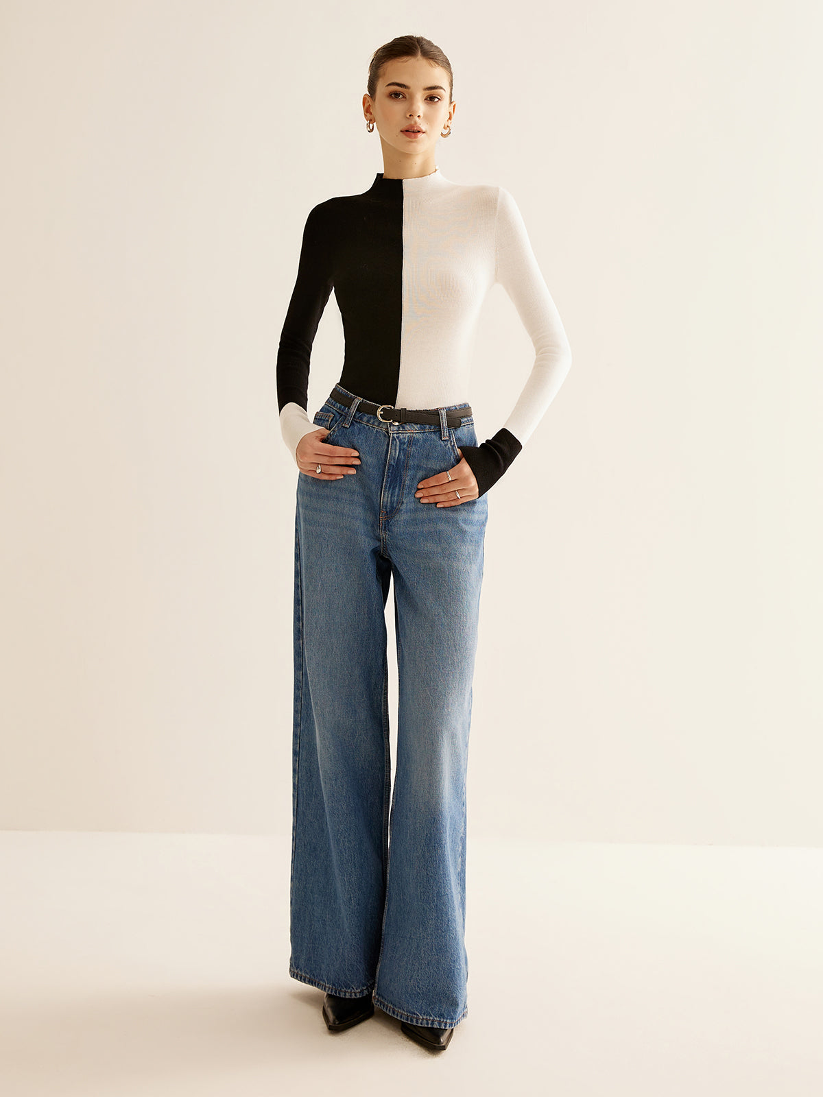 Yün Karışımlı İki Renkli Skinny Örgü Üst
