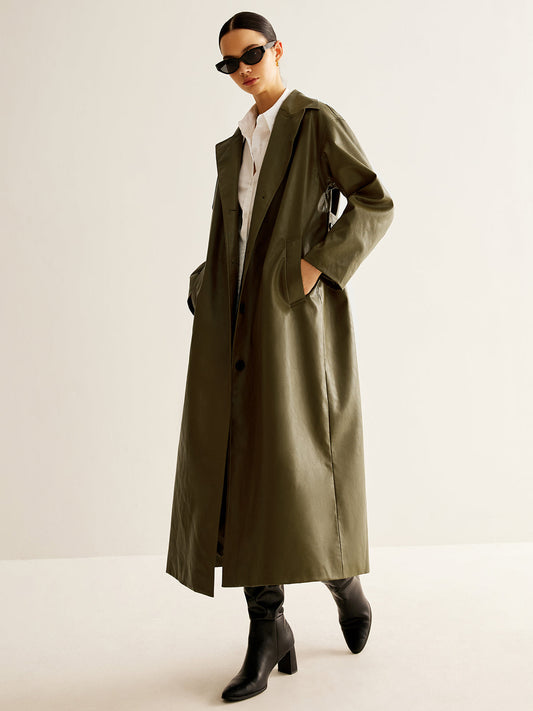 Aşırı Boyutlu Süet Deri Uzun Ceket