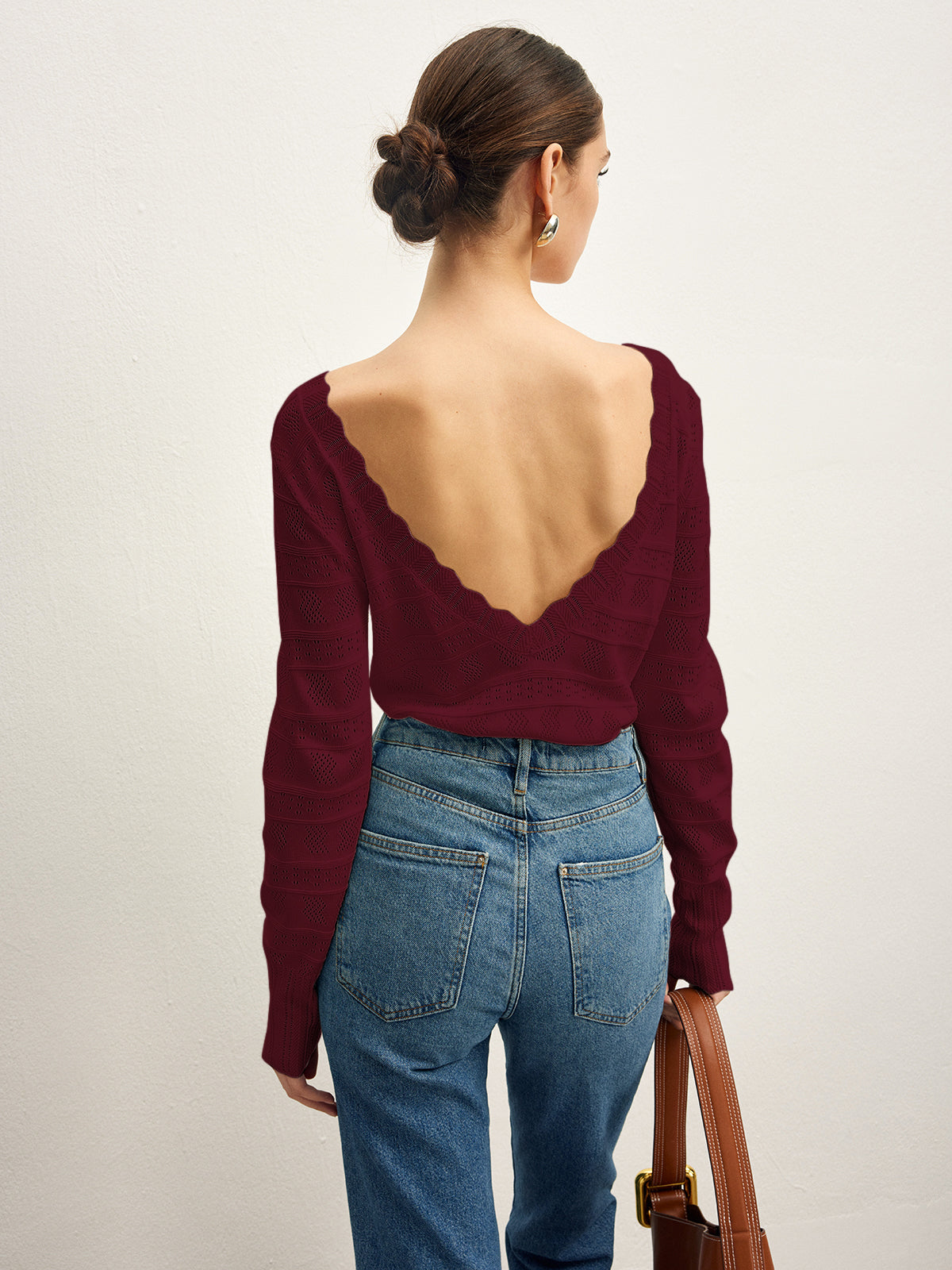 Marul Trim Backless Pointelle Örgü Üst