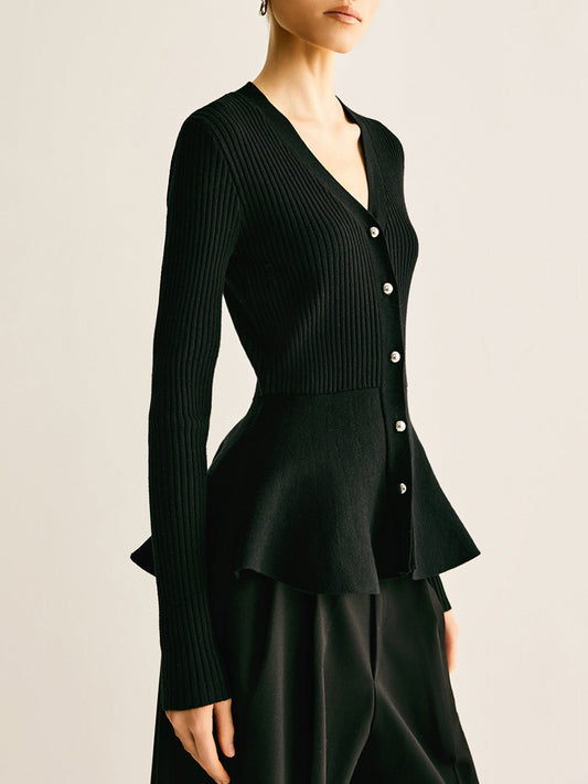 Aşırı Büyük Kırılmış Panelek Bud Bel Düğmeli Triko Üst